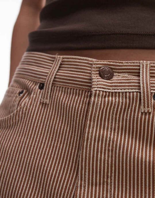 Topshop lös passform denim shorts i tan rand - Image 3