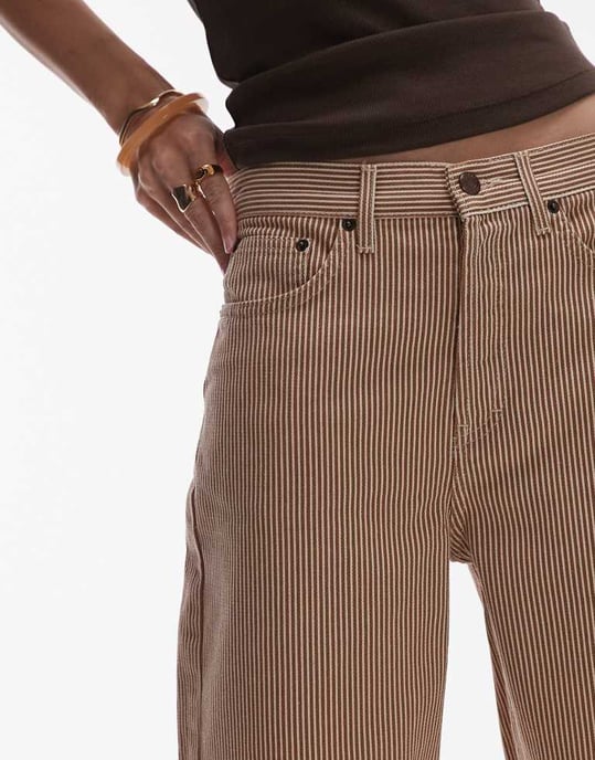 Topshop lös passform denim shorts i tan rand - Image 4