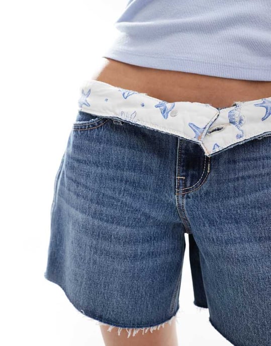 Hollister låga baggy denimshorts i mörk tvätt - Image 3