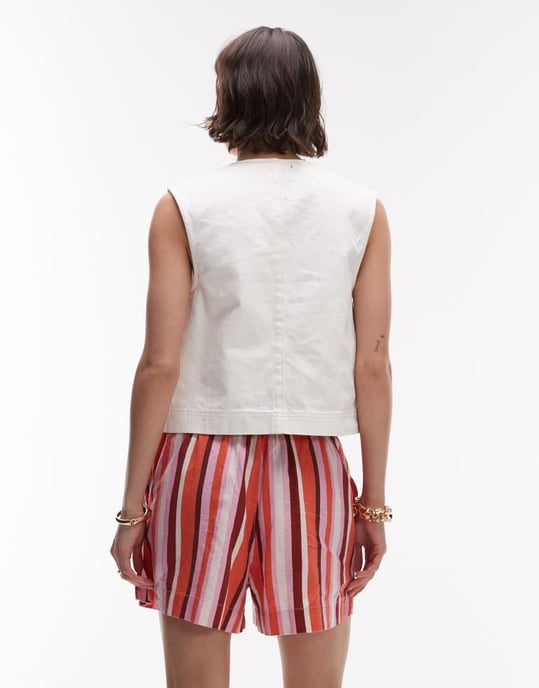 Topshop hög midja drachord linne short i rosa rand - Image 2