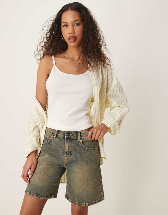 Dickies Herndon löst sittande denimshorts i indigo med gul övertoning - Image 3