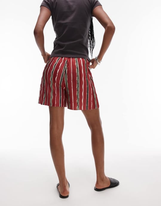 Topshop randig plisserad vida shorts i röd - Image 4