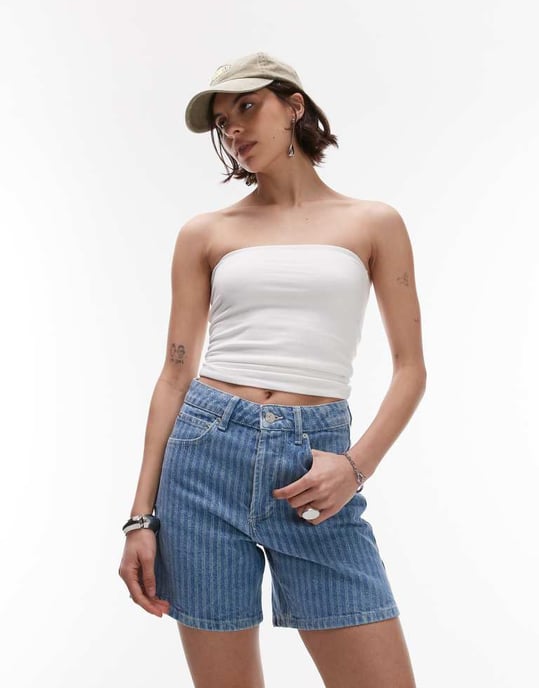 Topshop denim Editor shorts i blekstripestruktur - Image 2