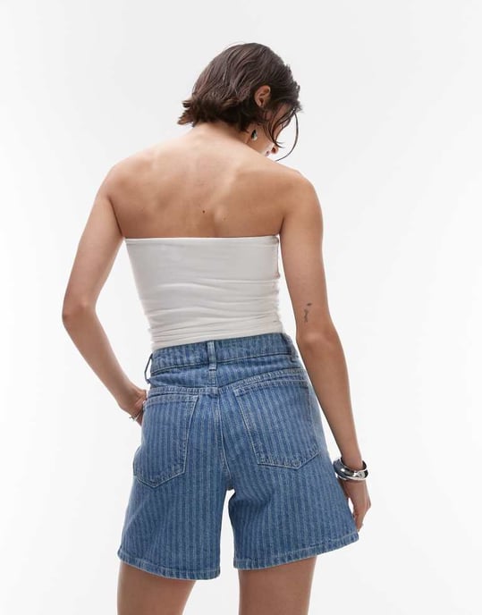 Topshop denim Editor shorts i blekstripestruktur - Image 3