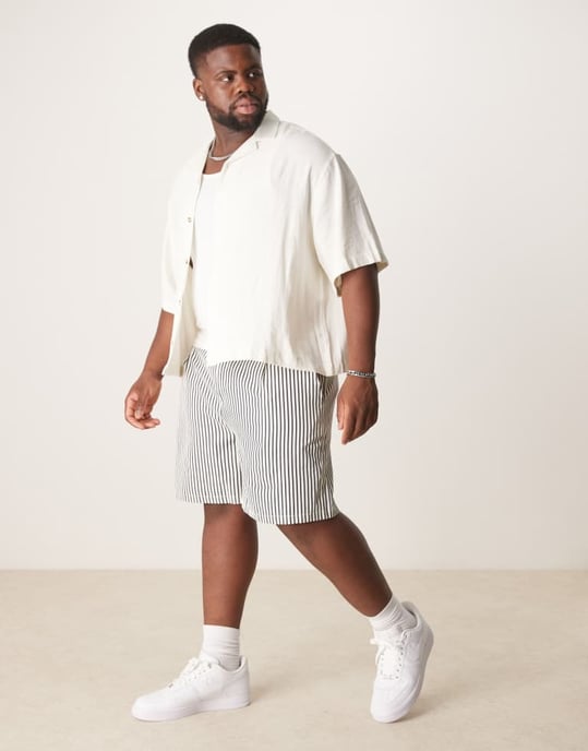 ASOS DESIGN breda kortare shorts i ecru och marinrandig - Image 2