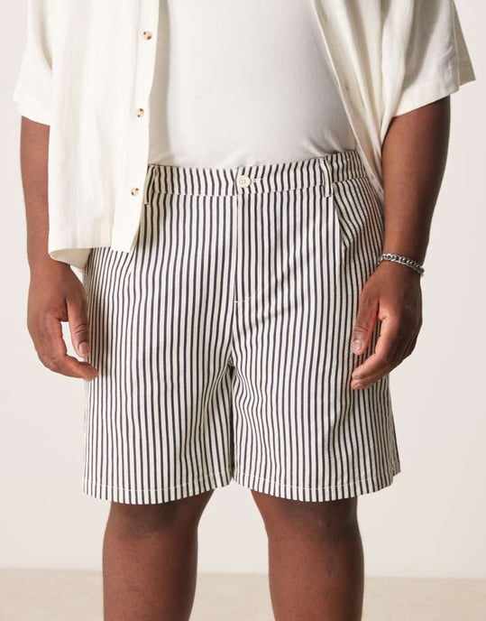 ASOS DESIGN breda kortare shorts i ecru och marinrandig - Image 3