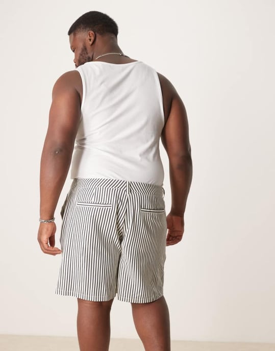 ASOS DESIGN breda kortare shorts i ecru och marinrandig - Image 4