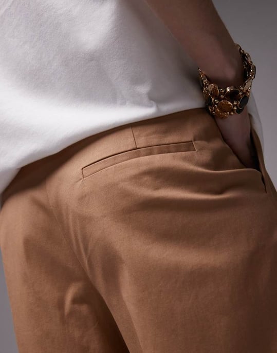Topshop longline 3/4-längd dubbel veckad shorts i kamel - Image 3