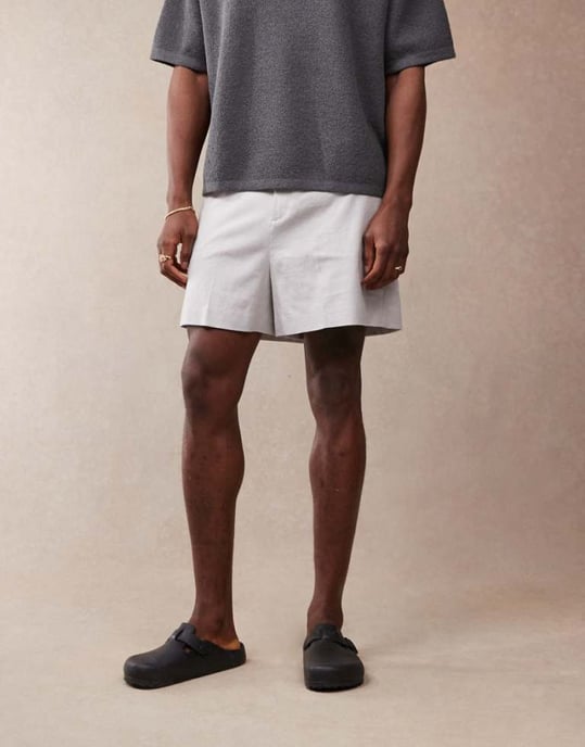 ASOS DESIGN smarta bermudashorts i linneblandning i ljusgrått - Image 1
