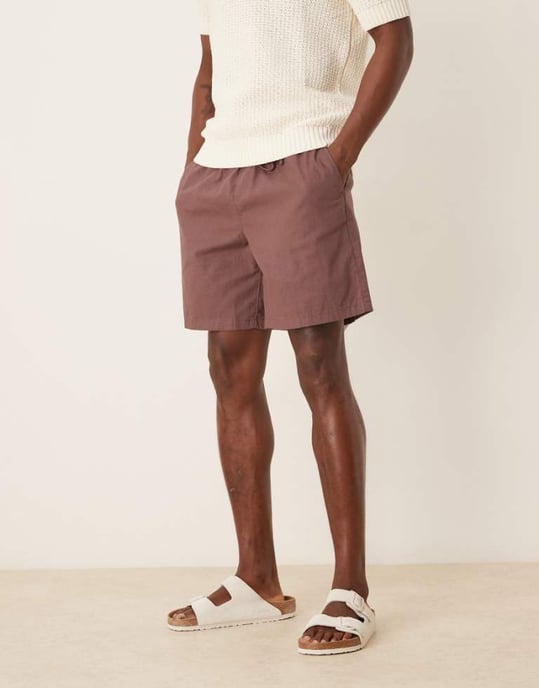 ASOS DESIGN vida shorts i brunt linneblandning - Image 1