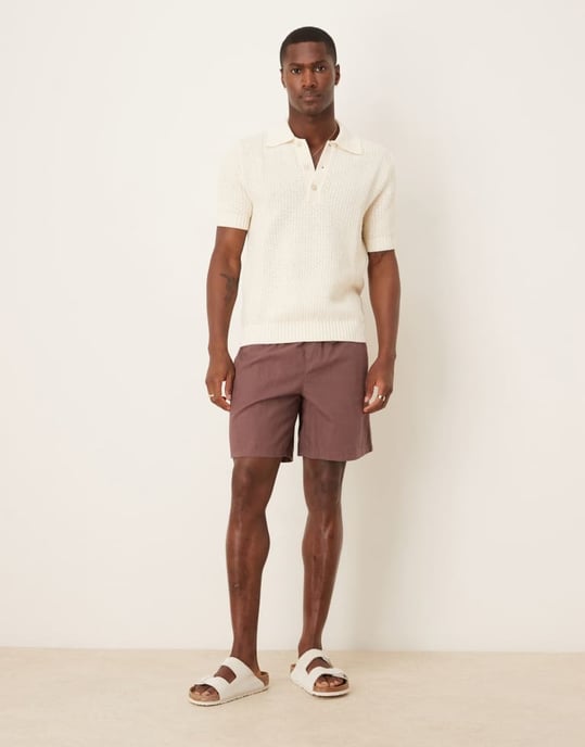 ASOS DESIGN vida shorts i brunt linneblandning - Image 2