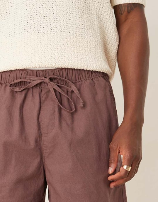 ASOS DESIGN vida shorts i brunt linneblandning - Image 3