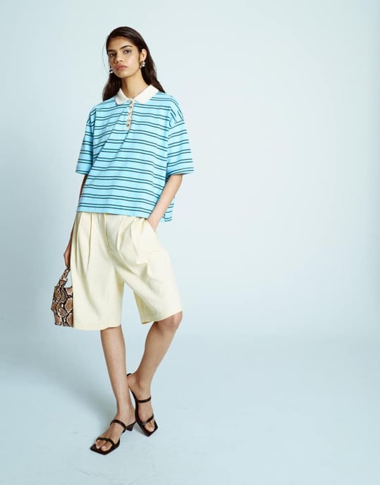 Topshop linne långlinje kortbyxa i neutral - Image 3