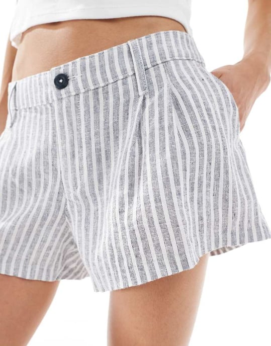Hollister låg midja linne skräddarsydda shorts i neutral rand - Image 2