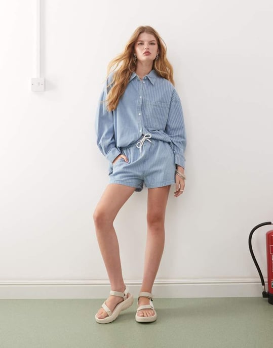 Nosy May denimshorts i ljusblå randig koordinerad set - Image 2