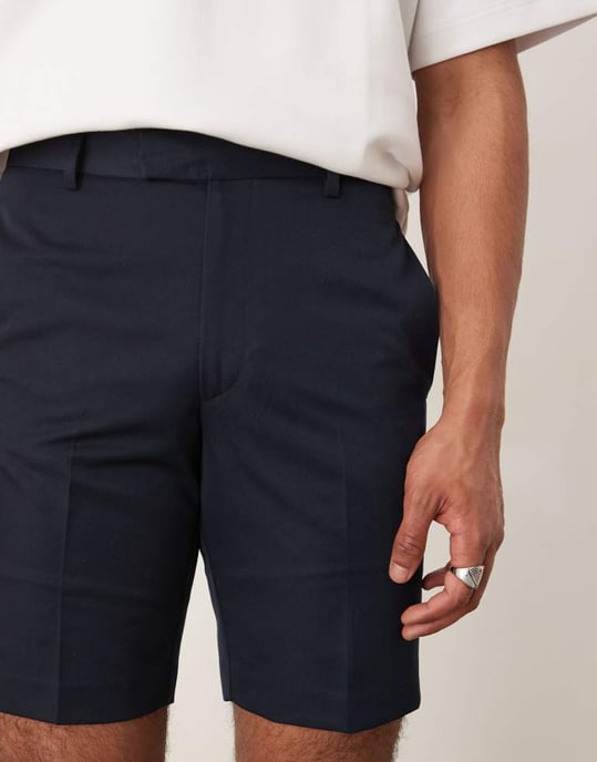 ASOS DESIGN smart raka shorts i marinblått - Image 2