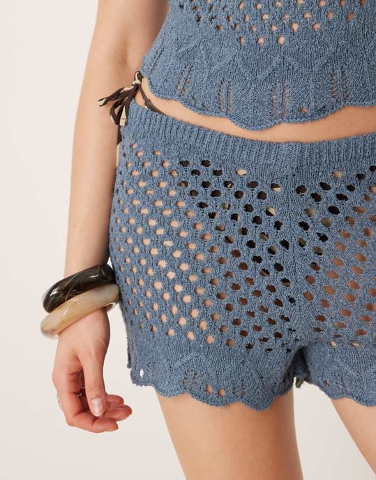 ASOS DESIGN stickad strandshorts i blått - Image 2