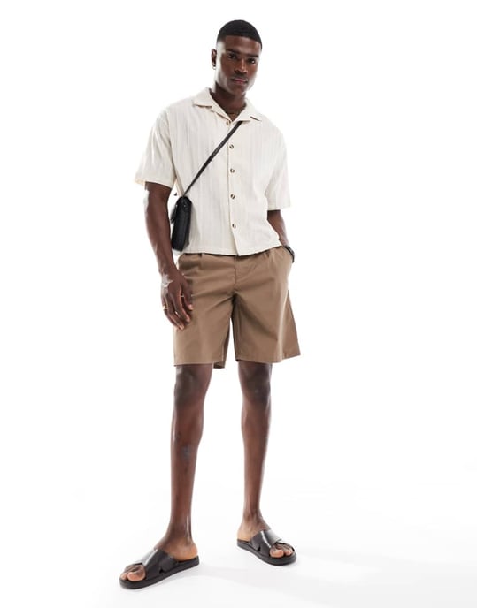 ONLY & SONS lös passform chinoshorts i brunt - Image 2