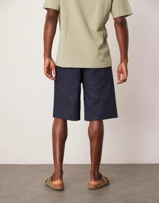 ASOS DESIGN lång längd canvasshorts i marinblå - Image 2