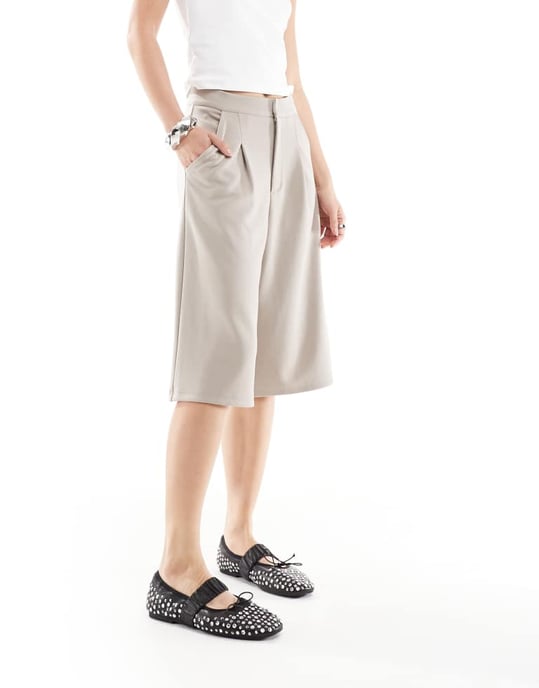 ASOS DESIGN jersey twill vidbenad bermudashorts i sten - Image 4