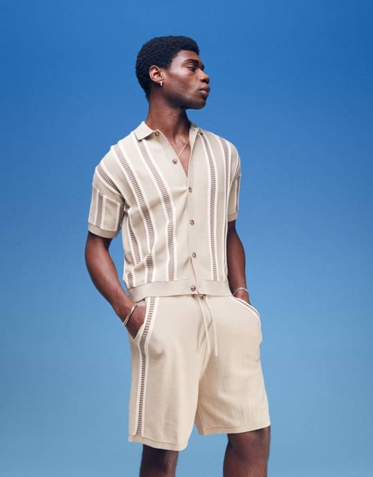 ASOS DESIGN överdimensionerad stickad texturerad kort matchande set i beige - Image 4