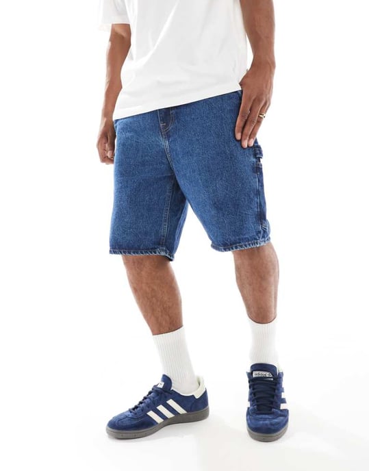 ONLY & SONS snickarjeansshorts i mellanblå denim - Image 1