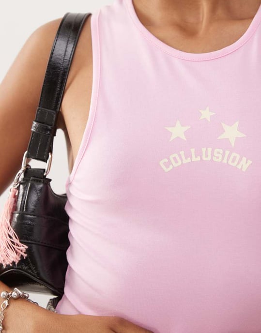 COLLUSION printed vest top in bubble gum pink - Image 2