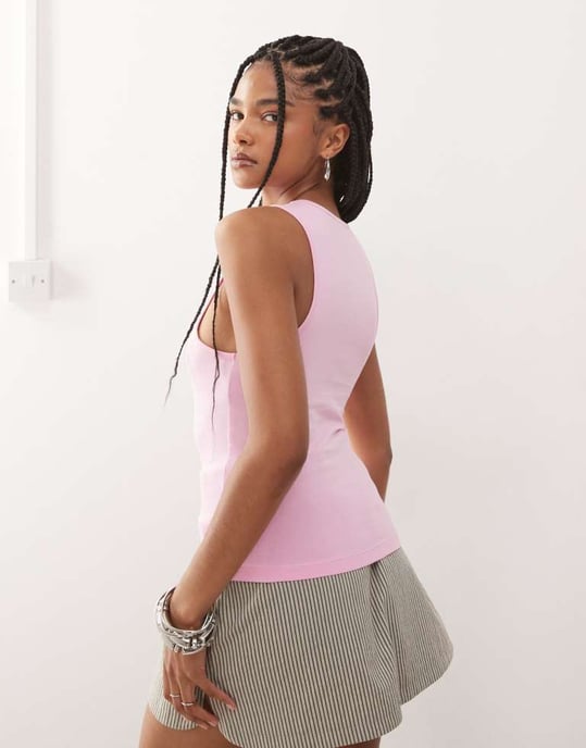 COLLUSION printed vest top in bubble gum pink - Image 4