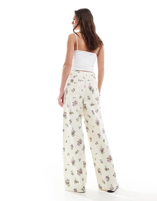 ASOS DESIGN hög midja vida byxor i blommönster - Image 4