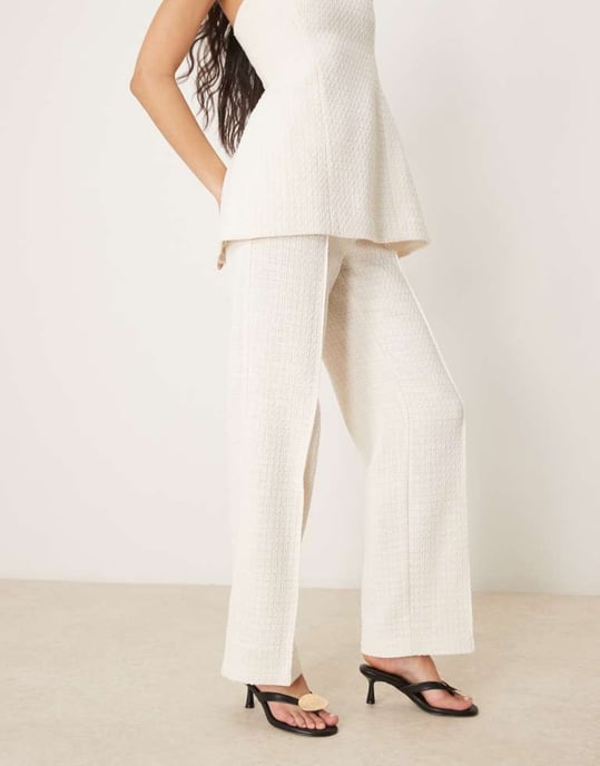 ASOS DESIGN boucle trousers co-ord in off white - Image 3