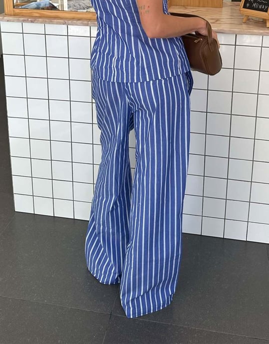 Labelrail x Barbara Ines stripe wide leg trousers co-ord in blue - Image 2