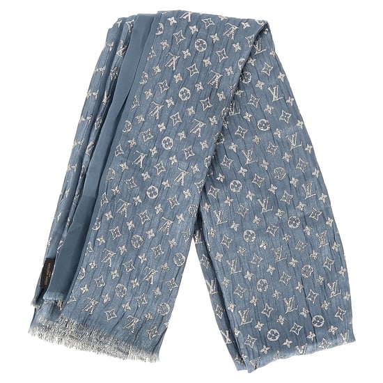 Louis Vuitton Monogram Scarf in Light Blue Silk - Image 1