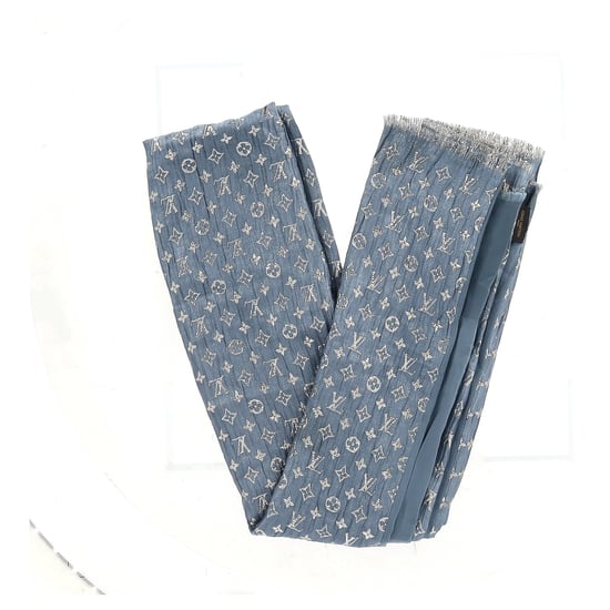 Louis Vuitton Monogram Scarf in Light Blue Silk - Image 4