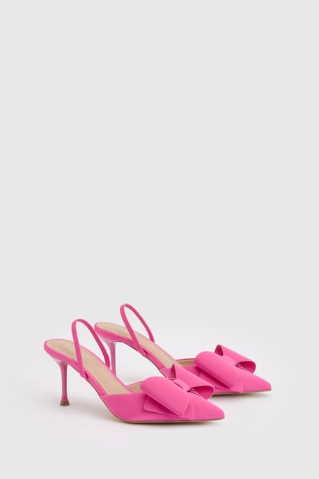 Lola Satin Bow Detail Medium Stiletto Heel Sling Back Court Shoes - Image 3