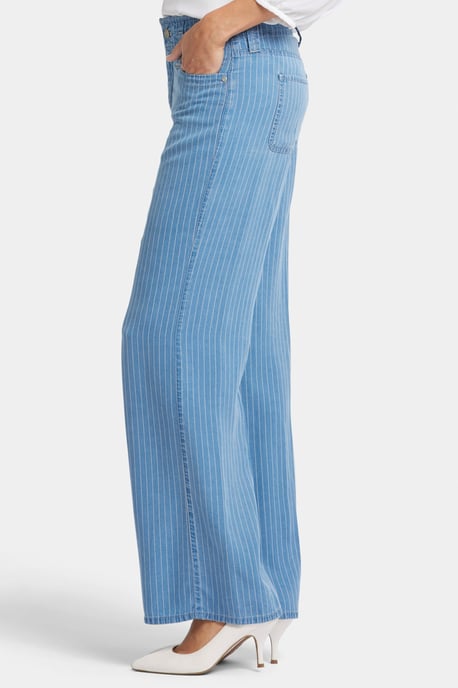 High Rise Teresa Wijde Pijpen Jeans Lichtblauw Gestreepte Premium Denim - Image 3