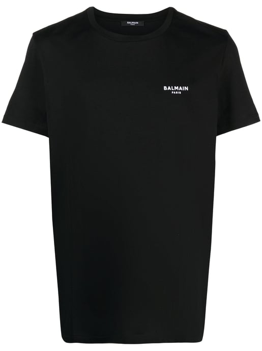 Small Logo Flock Printed T-Shirt in Black - Image 2
