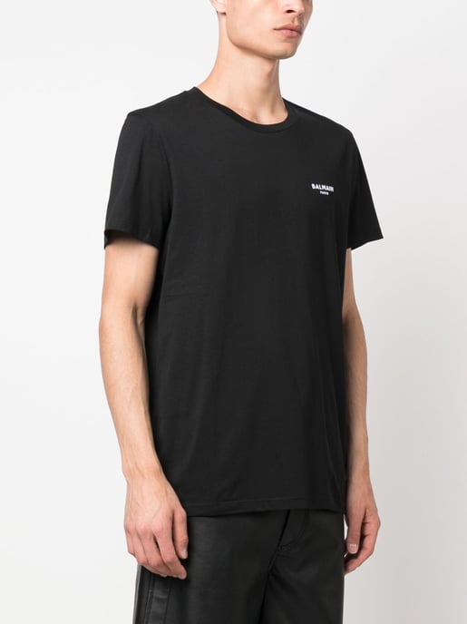 Small Logo Flock Printed T-Shirt in Black - Image 3
