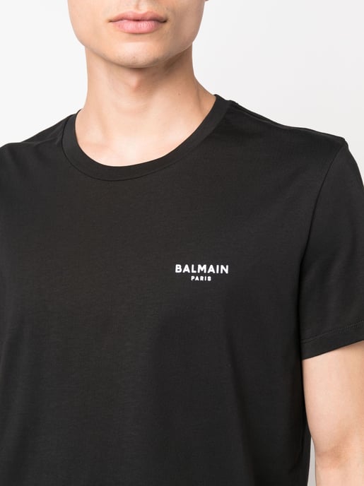Small Logo Flock Printed T-Shirt in Black - Image 5