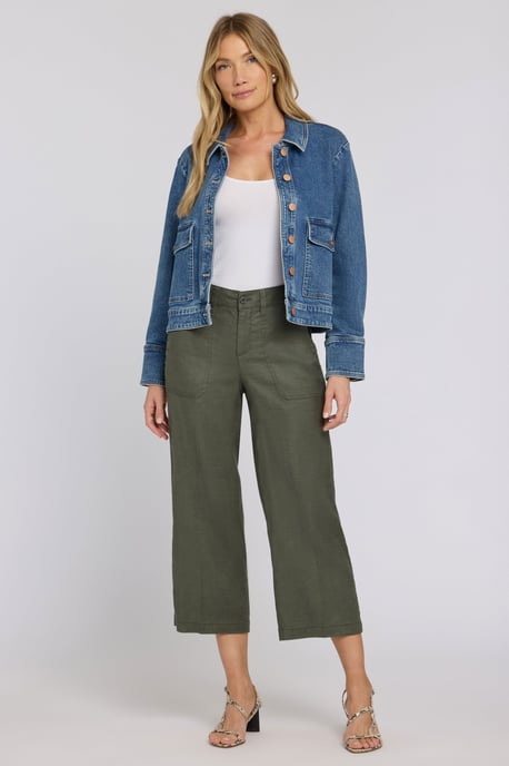 Wijd Been Cargo Capri Broek In Stretch Linnen - Image 1