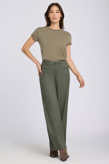 5 Pocket Wijde Pantalon In Stretch Linnen Met Super Hoge Taille - Image 1