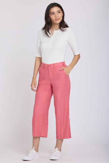 Wijd Been Cargo Capri Broek In Stretch Linnen - Image 1