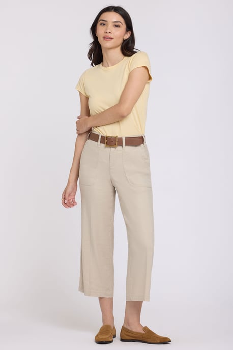 Wijd Been Cargo Capri Broek In Stretch Linnen - Image 1