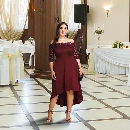 Aquarius Womens Off Shoulder Midi Party Dress Soft & Thick Fabric Wine - Image 6
