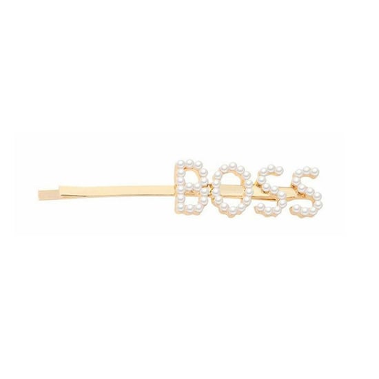 Envie Pearl Words Hairpin Boss Letter Statement Hair Clip Fashion Accessory Gold - Image 1
