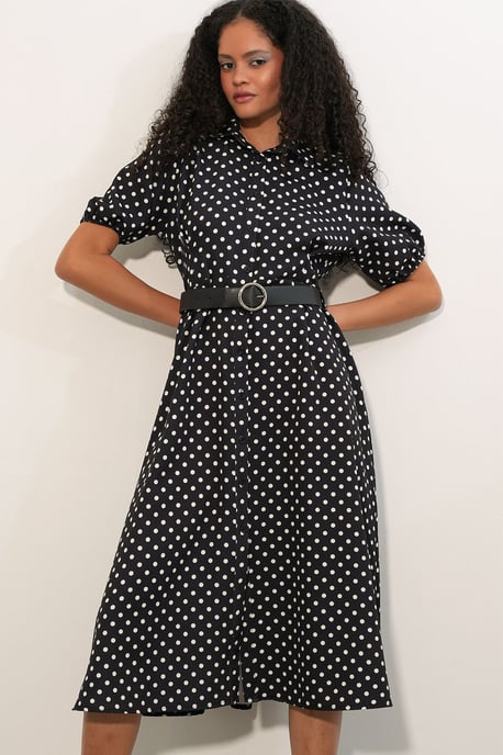 Gestippelde Midi Hemdress met Ceintuur - Image 3