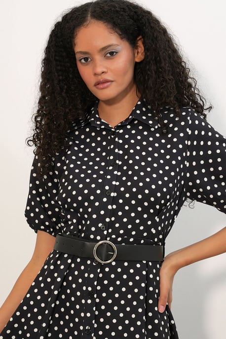 Gestippelde Midi Hemdress met Ceintuur - Image 4