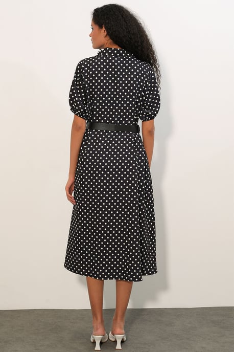 Gestippelde Midi Hemdress met Ceintuur - Image 6