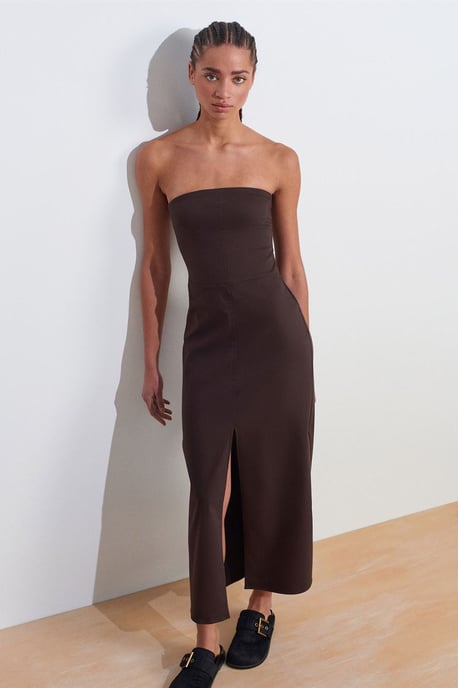 Strapless Aansluitende Midi-jurk met Splits - Image 5