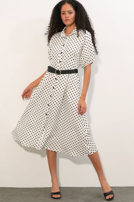 Gepunktece Makkelijk Midi Shirtjurk met Ceintuur - Image 3