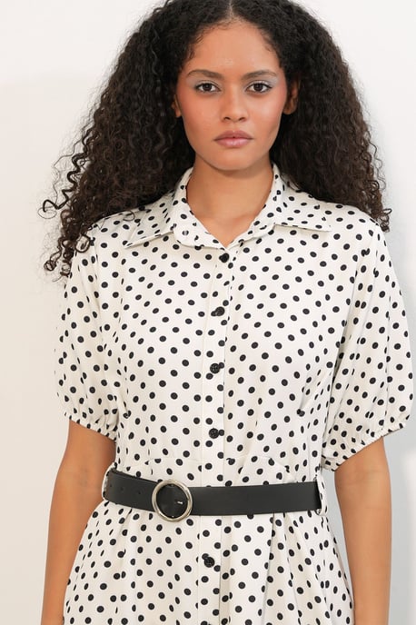 Gepunktece Makkelijk Midi Shirtjurk met Ceintuur - Image 4